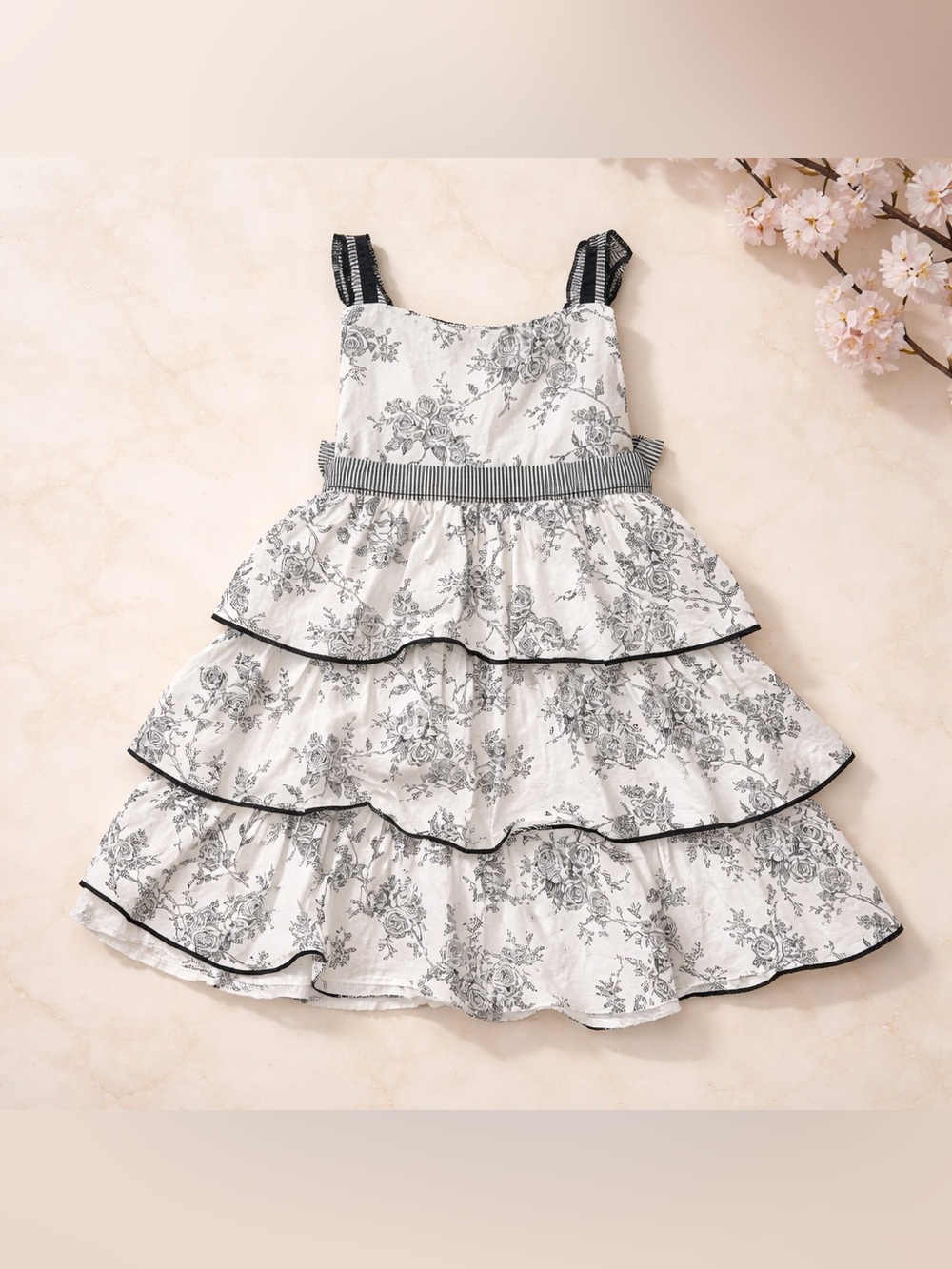 Lydia Jane White & Black Floral Tiered Kids Summer Dress